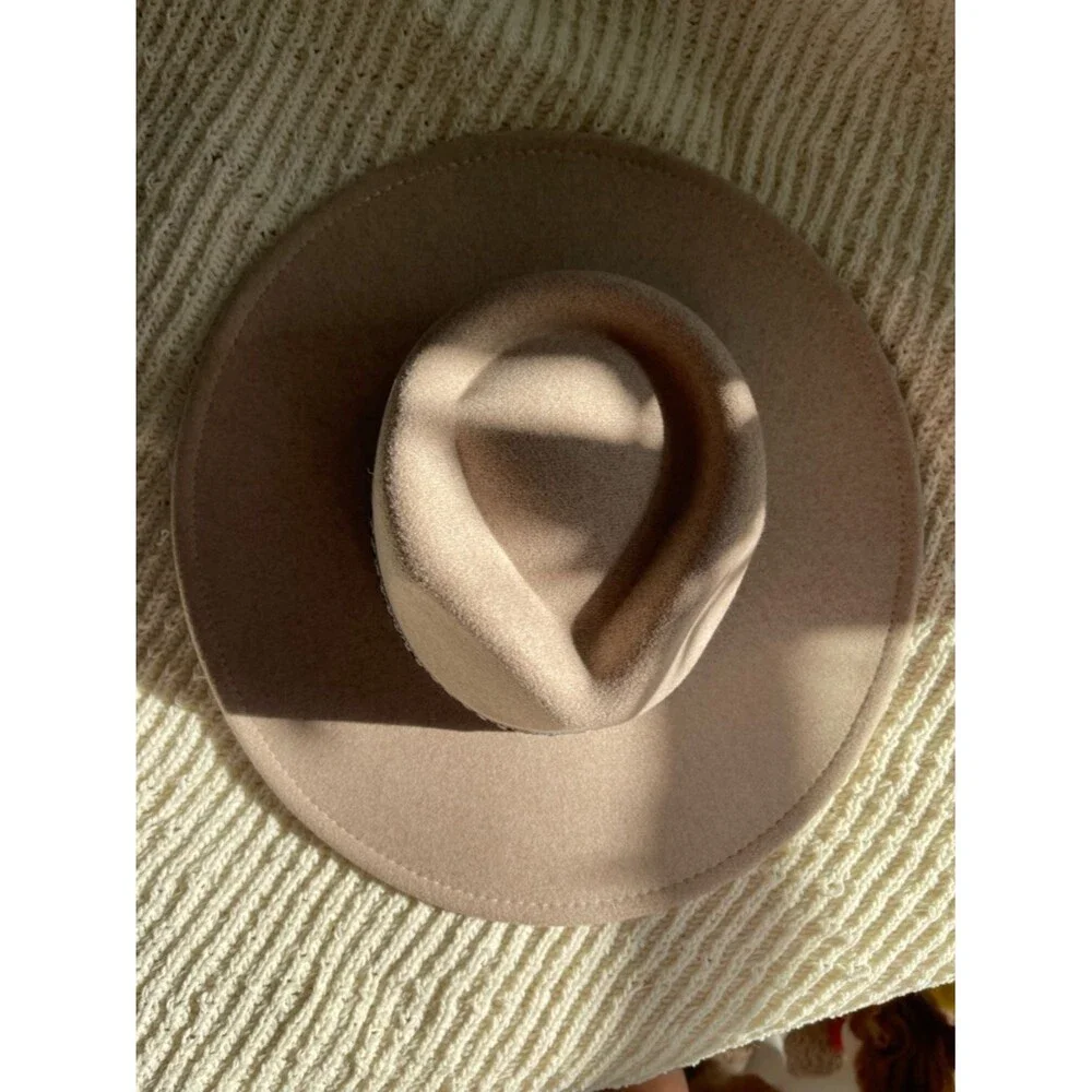 Wide Brim Felt Hat with Chevron Band - Taupe